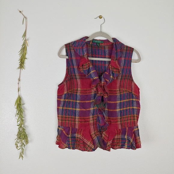 Lauren Ralph Lauren Tops - Lauren Ralph Lauren Linen Plaid Peplum Blouse